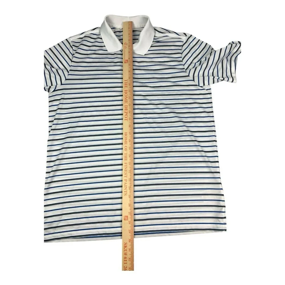 Adidas Golf Men's Polo Shirt PureMotion White Striped Moisture Wicking, Size L